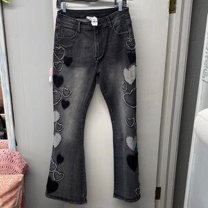 Oli & Hali Gray Heart-Patterned Boot Cut Jeans
